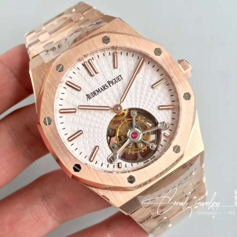 Replica Audemars Piguet Royal Oak Rose Gold Tourbillon Extra Thin 26522 R8 Factory White Dial (2)