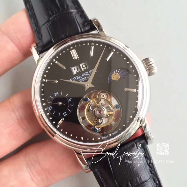 Replica Patek Philippe Tourbillon Moonphase Black Dial (2)