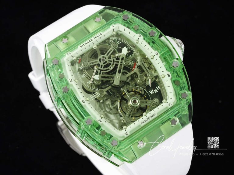 Replica Richard Mille Rm 56 01 Tourbillon Rm Factory Green Transparent Case Rubber Strap (2)