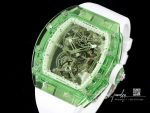 Replica Richard Mille Rm 56 01 Tourbillon Rm Factory Green Transparent Case Rubber Strap (3)