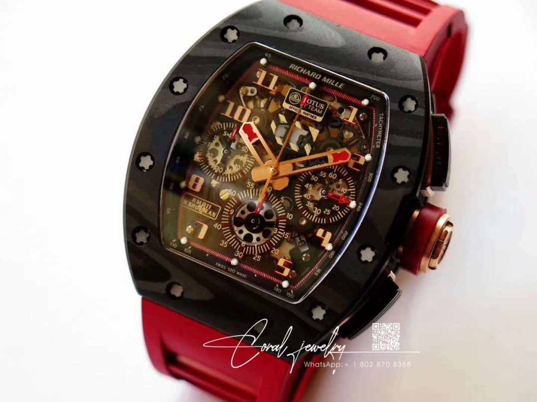 Replica Richard Mille Rm011 Lotus F1 Team Romain Grosjean Kv Factory Forged Carbon Black Skeleton Dial (4)