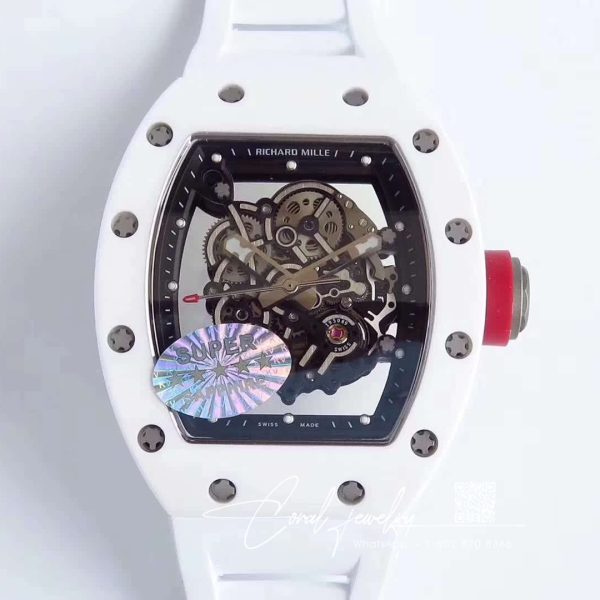 Replica Richard Mille Rm055 Kv Factory White Rubber Strap (1)