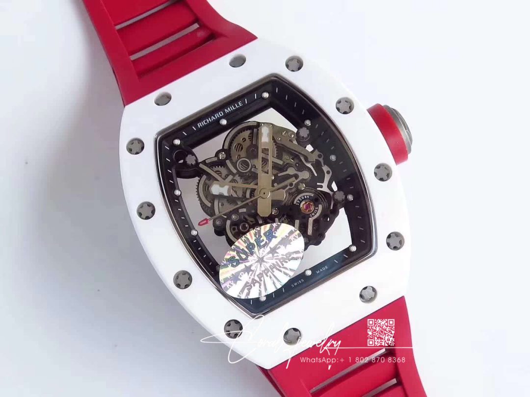 Replica Richard Mille Rm055 Red Strap Kv Factory Skeleton Dial (2)