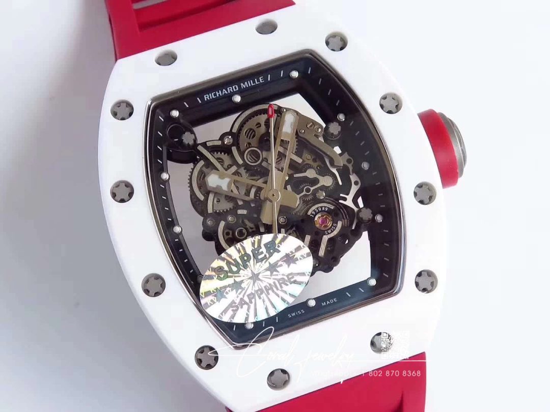 Replica Richard Mille Rm055 Red Strap Kv Factory Skeleton Dial (4)