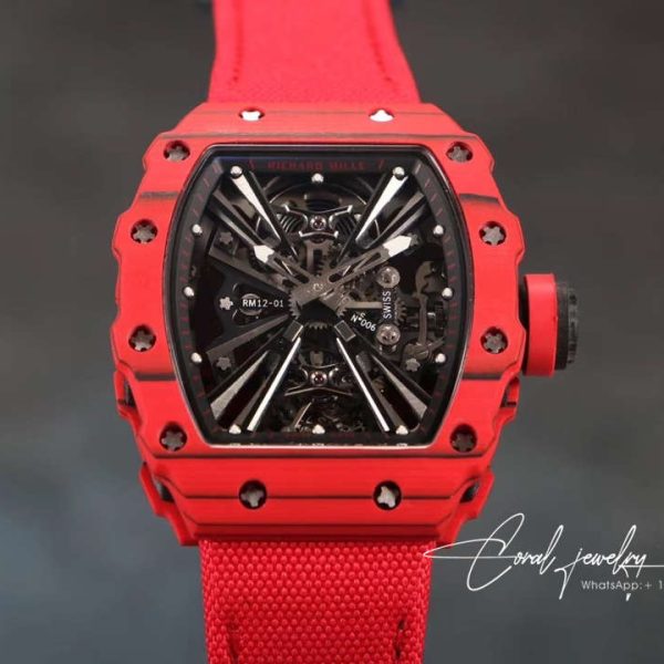 Replica Richard Mille Rm12 01 Tourbillon Rm Factory Red Carbon Fiber (3)