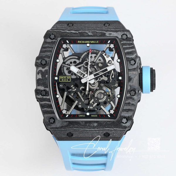 Replica Richard Mille Rm35 02 Bbr Factory Skeleton Dial Blue Rubber Strap (1)