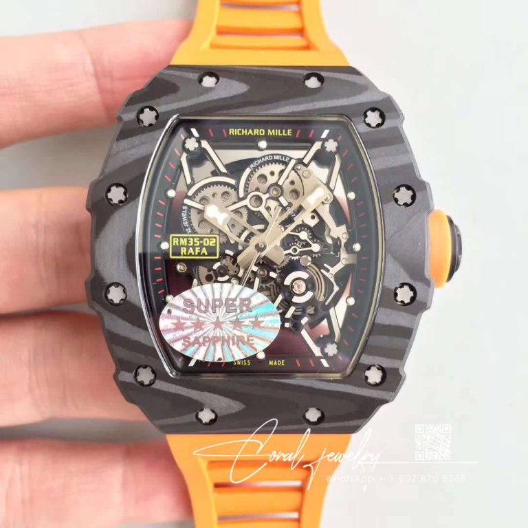 Replica Richard Mille Rm35 02 Kv Factory Orange Rubber Strap (1)