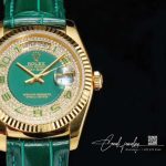 Replica Rolex Day Date 36mm Green Enamel Diamond Gypsophila Gold Dial Watch (1)