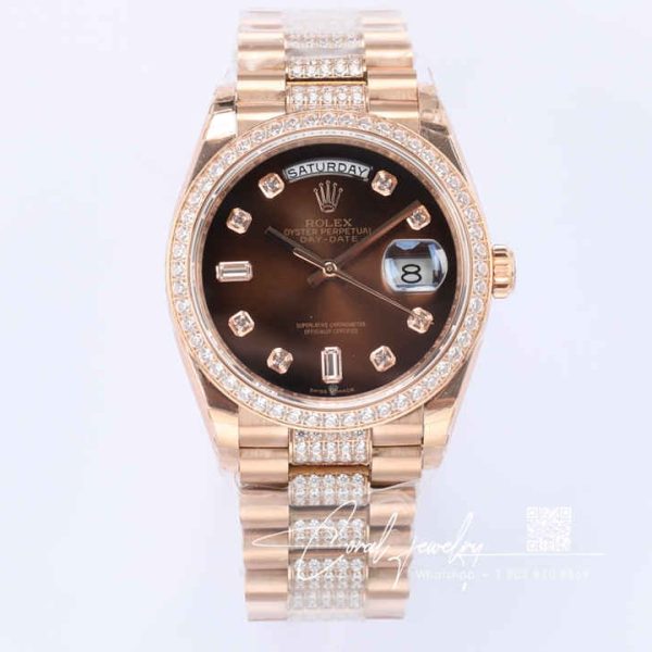 Replica Rolex Day Date M128345rbr 0041 Ew Factory Brown Diamond Bezel (1)