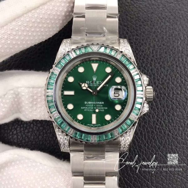 Replica Rolex Submariner Date 116610lv Noob Factory V9 Green Dial Diamond (1)