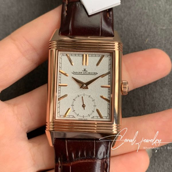 Replica Jaeger Lecoultre Reverso Tribute Double Sided Double Time Zone Flip Mg Factory Rose Gold White Dial (1)