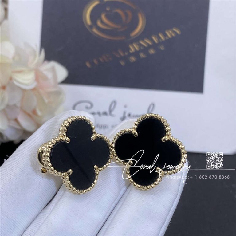 Van Cleef & Arpels Magic Alhambra Earrings 18k Yellow Gold, Onyx Vcara44300 (1)