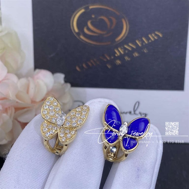 Van Cleef & Arpels Two Butterfly Earrings Yellow Gold, Diamond, Lapis Lazuli Vcarp3do00 (5)