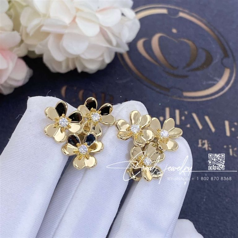 Van Cleef & Arpels Frivole Earrings, 3 Flowers, Mini Model Yellow Gold, Diamond Vcarp2dv00 (1)