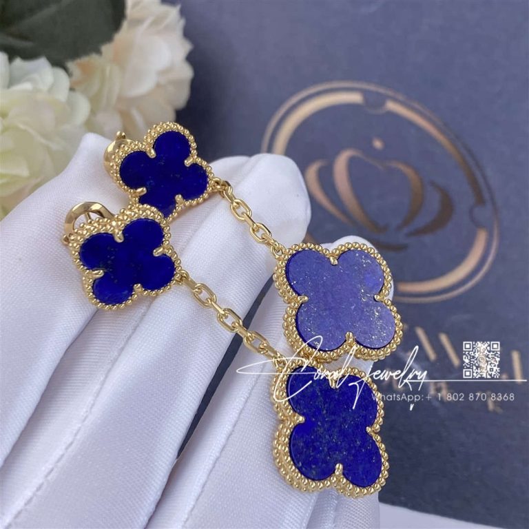 Van Cleef & Arpels Magic Alhambra Earrings, 2 Motifs Yellow Gold, Lapis Lazuli (1)