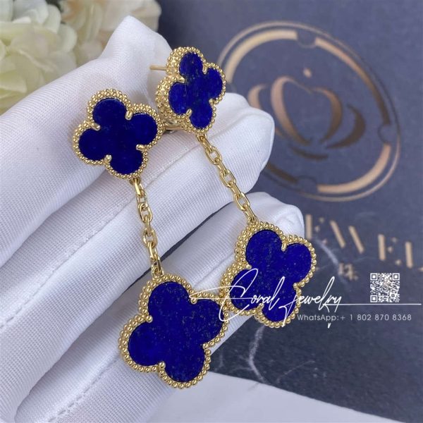 Van Cleef & Arpels Magic Alhambra Earrings, 2 Motifs Yellow Gold, Lapis Lazuli (5)