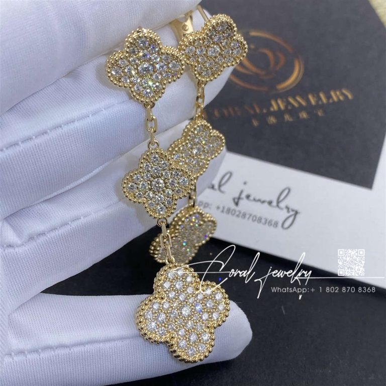 Van Cleef & Arpels Magic Alhambra Earrings, 3 Motifs Yellow Gold, Diamond Vcarn9mr00 (4)