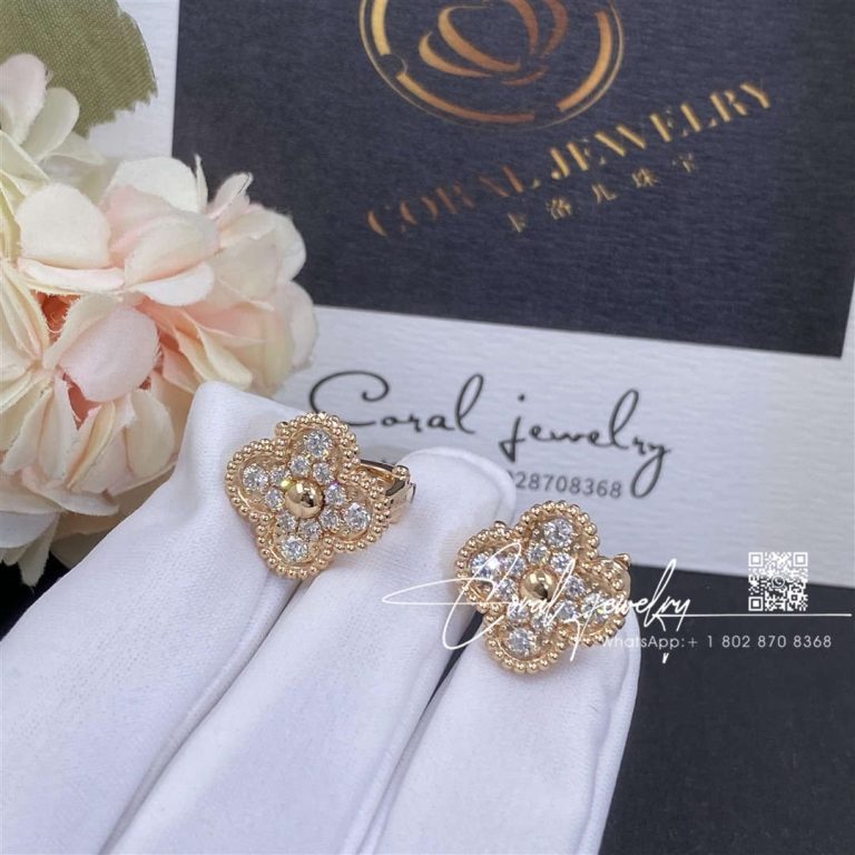 Van Cleef & Arpels Vintage Alhambra Earrings Rose Gold, Diamond Vcarp2r500 (1)