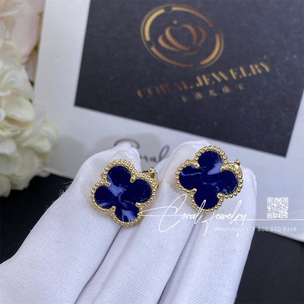 Van Cleef & Arpels Vintage Alhambra Earrings Yellow Gold, Blue Agate (1)