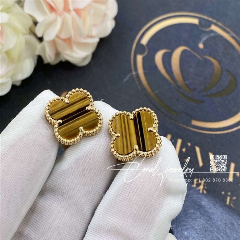 Van Cleef & Arpels Vintage Alhambra Earrings Yellow Gold, Tiger Eye Vcard40500 (1)