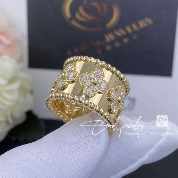 Van Cleef & Arpels Perlée Clovers Ring, Yellow Gold, Diamond Vcaro3y700 (9)