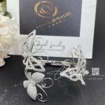 Van Cleef & Arpels Flying Butterfly Hinged Bangle Cuff Bracelet Set In 18k White Gold (16)