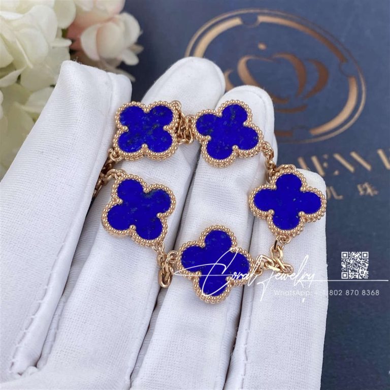 Van Cleef & Arpels Vintage Alhambra 5 Motif 18k Rose Gold Lapis Lazuli Bracelet (3)