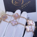 Van Cleef & Arpels Vintage Alhambra 5 Motif 18k Rose Gold Pink Mother Of Pearl Bracelet (4)