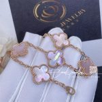 Van Cleef & Arpels Vintage Alhambra 5 Motif 18k Rose Gold Pink Mother Of Pearl Bracelet (5)