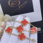 Van cleef & arpels vintage alhambra 5 motif 18k yellow gold coral bracelet (3)