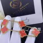Van cleef & arpels vintage alhambra 5 motif 18k yellow gold coral bracelet (4)