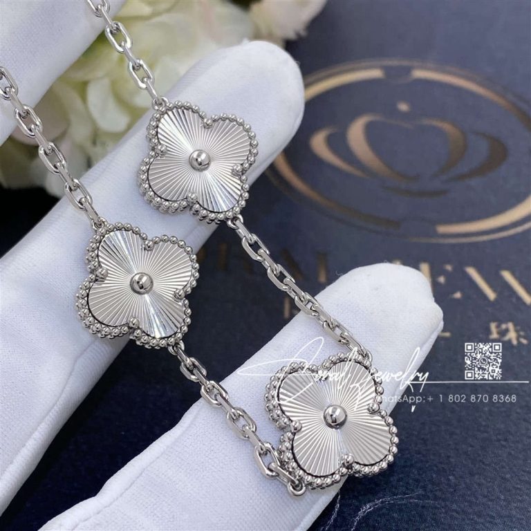 Van Cleef & Arpels Vintage Alhambra Bracelet, 5 Motifs 18k White Gold Vcarp9xe00 (5)