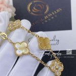 Van Cleef & Arpels Vintage Alhambra Bracelet, 5 Motifs 18k Yellow Gold, Diamond, Golden Mother Of Pearl (4)