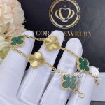 Van Cleef & Arpels Vintage Alhambra Bracelet, 5 Motifs Yellow Gold Guilloché And Malachite (1)