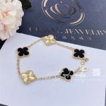 Van Cleef & Arpels Vintage Alhambra Bracelet, 5 Motifs Yellow Gold Guilloché And Onyx (1)