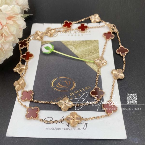 Van Cleef & Arpels Vintage Alhambra Long Necklace, 20 Motifs Rose Gold, Carnelian Vcarp7ro00 (9)