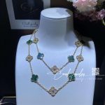 Van Cleef & Arpels Vintage Alhambra Long Necklace, 20 Motifs Yellow Gold, Diamond, Malachite Vcaro7gp00 (2)