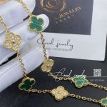 Van Cleef & Arpels Vintage Alhambra Necklace, 10 Motifs Yellow Gold, Diamond, Malachite Vcaro9j400 (1)