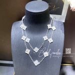 Van Cleef & Arpels Vintage Alhambra Long Necklace, 20 Motifs White Gold, Diamond Vcara43300 (5)