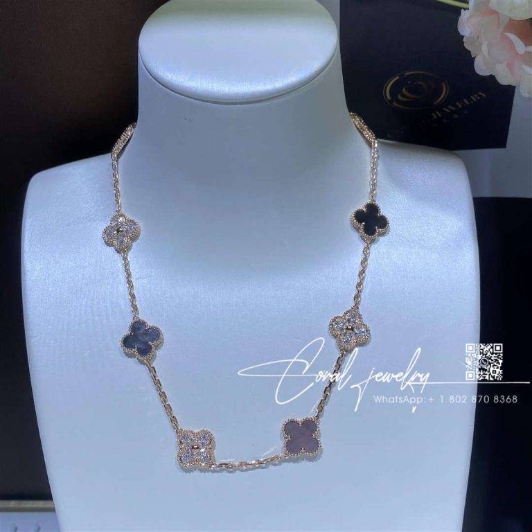 Van Cleef & Arpels Vintage Alhambra Necklace, 10 Motifs Rose Gold, Diamond, Mother Of Pearl (1)