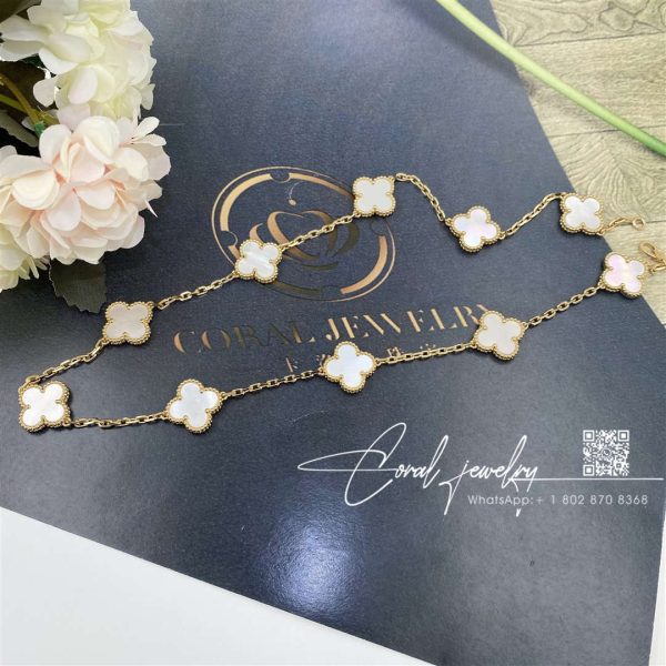 Van Cleef & Arpels Vintage Alhambra Necklace, 10 Motifs Yellow Gold, Mother Of Pearl Vcara42800 (2)