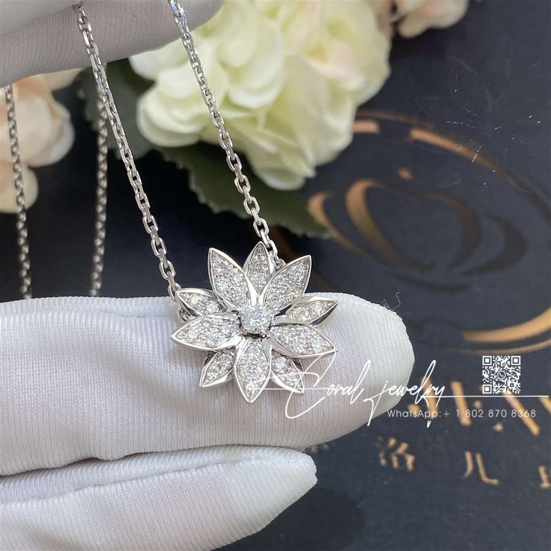 Van cleef & arpels lotus pendant, small model white gold, diamond vcaro6p600 (1)