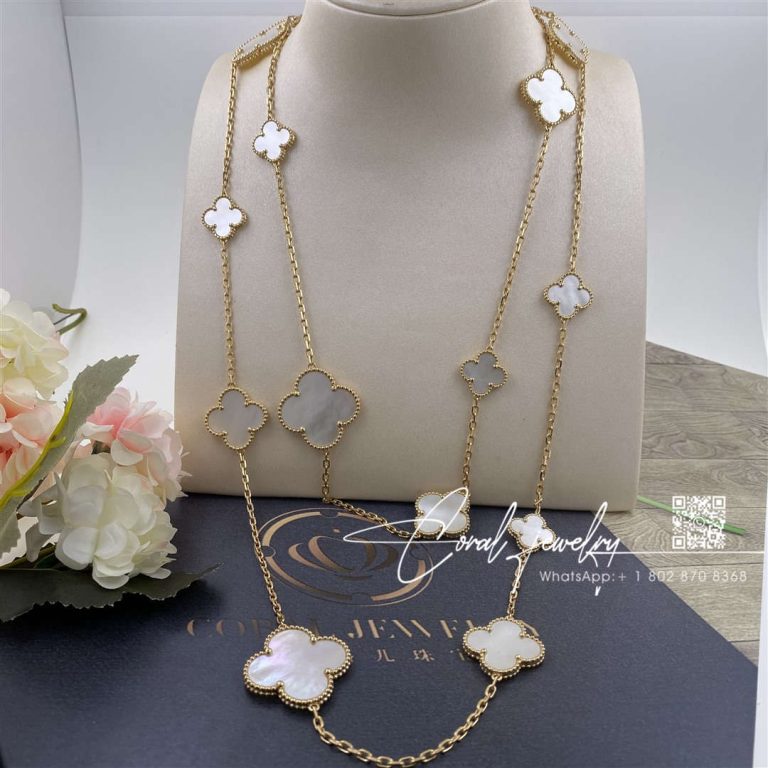 Van Cleef & Arpels Magic Alhambra Long Necklace, 16 Motifs Yellow Gold, Mother Of Pearl Vcard79300 (12)