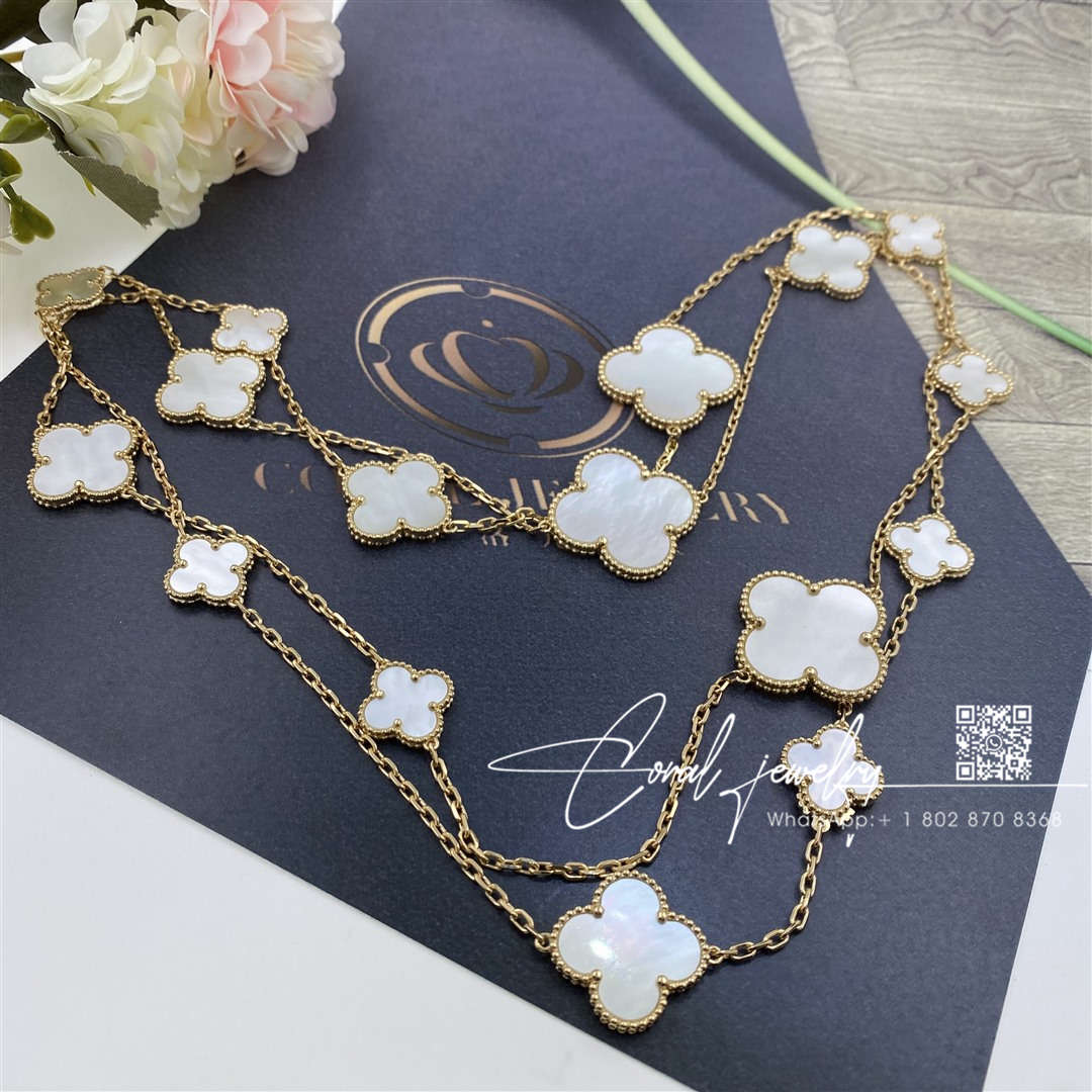 Van Cleef & Arpels Magic Alhambra Long Necklace, 16 Motifs Yellow Gold, Mother Of Pearl Vcard79300 (15)