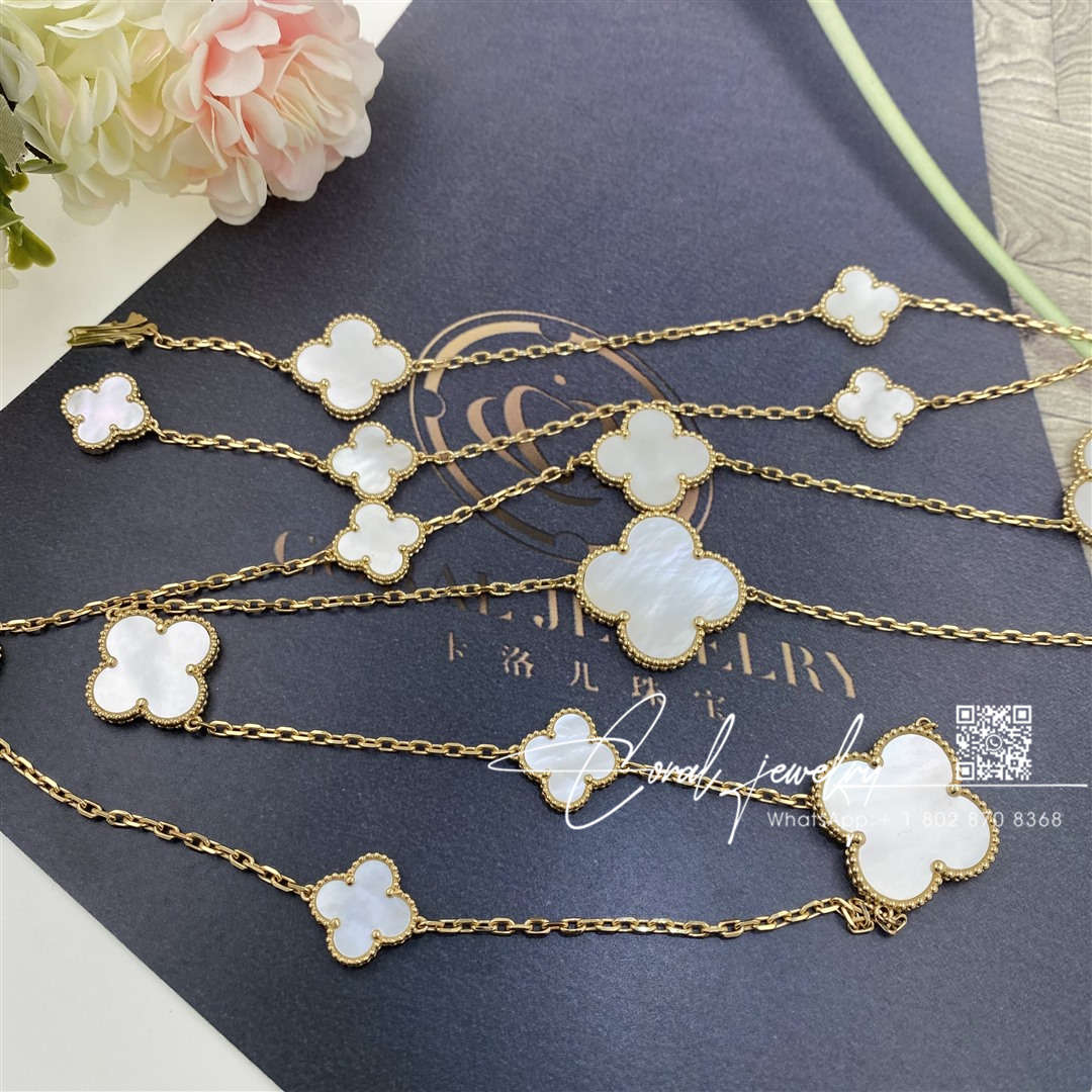 Van Cleef & Arpels Magic Alhambra Long Necklace, 16 Motifs Yellow Gold, Mother Of Pearl Vcard79300 (21)