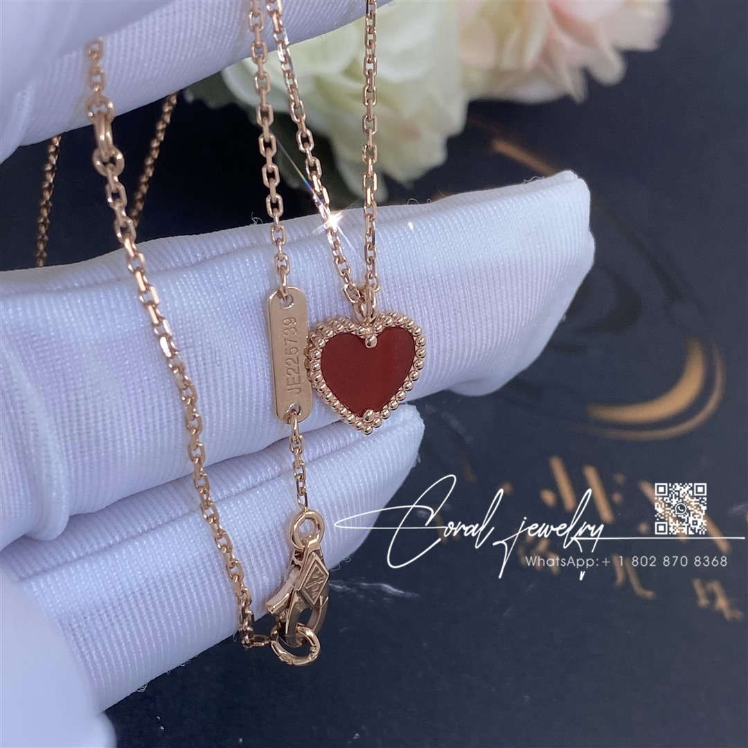 Van Cleef & Arpels Sweet Alhambra Heart Pendant Rose Gold Carnelian Vcarn59n00 (3)