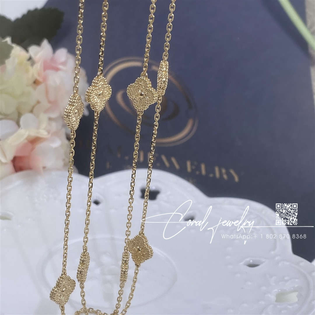 Van Cleef & Arpels Sweet Alhambra Long Necklace, 16 Motifs Yellow Gold (2)