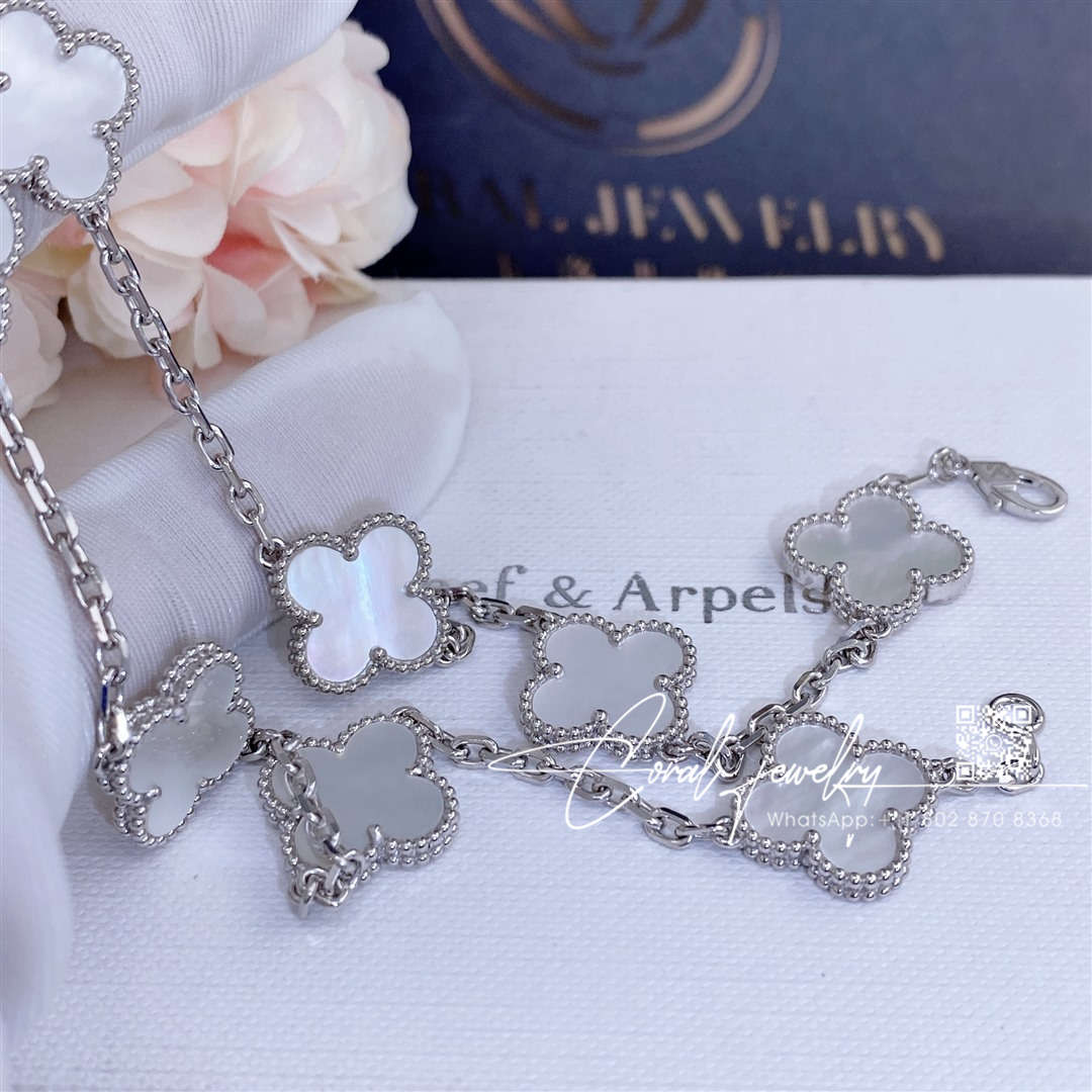 Van Cleef & Arpels Vintage Alhambra Necklace, 10 Motifs White Gold, Mother Of Pearl Vcarf48500 (4)