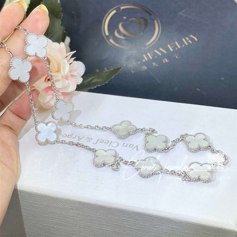 Van Cleef & Arpels Vintage Alhambra Necklace, 10 Motifs White Gold, Mother Of Pearl Vcarf48500 (9)