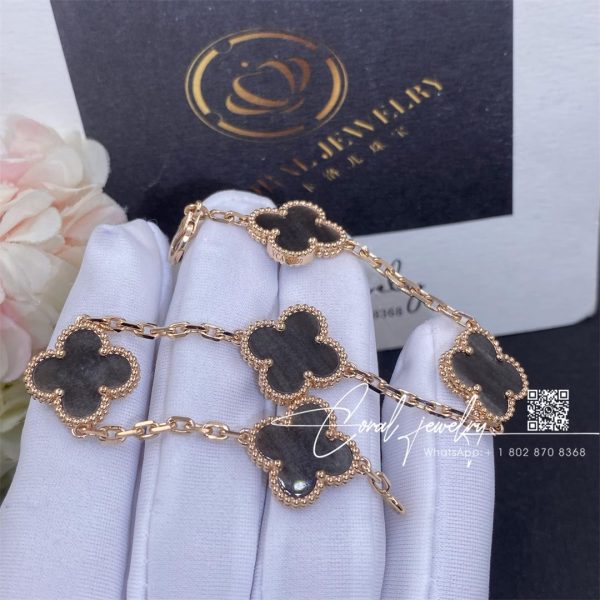 Van Cleef & Arpels Vintage Alhambra 5 Motif 18k Rose Gold Onyx Bracelet (5)